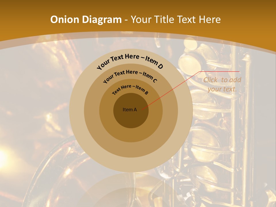 Warm And Golden Lite Saxophone Against Reflective Background With Copy Space PowerPoint Template