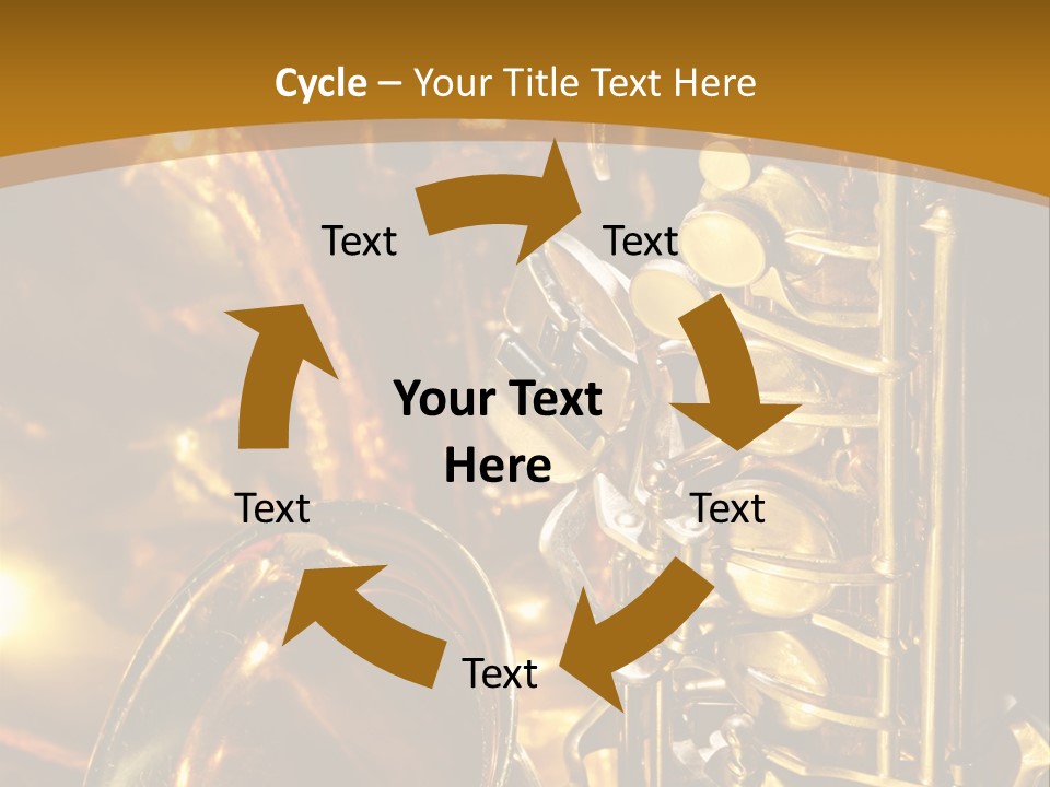 Warm And Golden Lite Saxophone Against Reflective Background With Copy Space PowerPoint Template