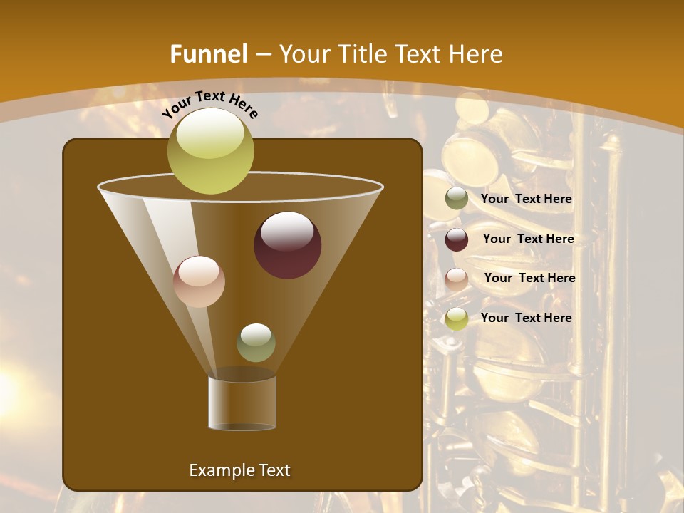 Warm And Golden Lite Saxophone Against Reflective Background With Copy Space PowerPoint Template