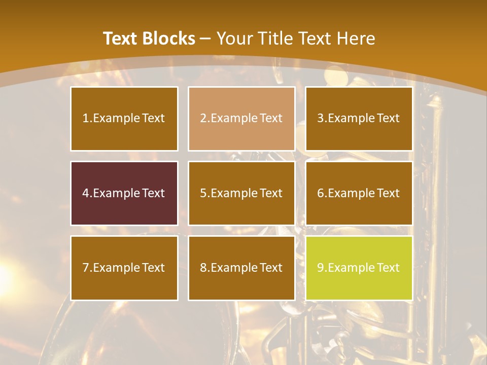 Warm And Golden Lite Saxophone Against Reflective Background With Copy Space PowerPoint Template