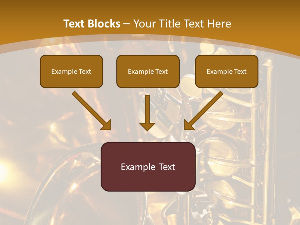 Warm And Golden Lite Saxophone Against Reflective Background With Copy Space PowerPoint Template