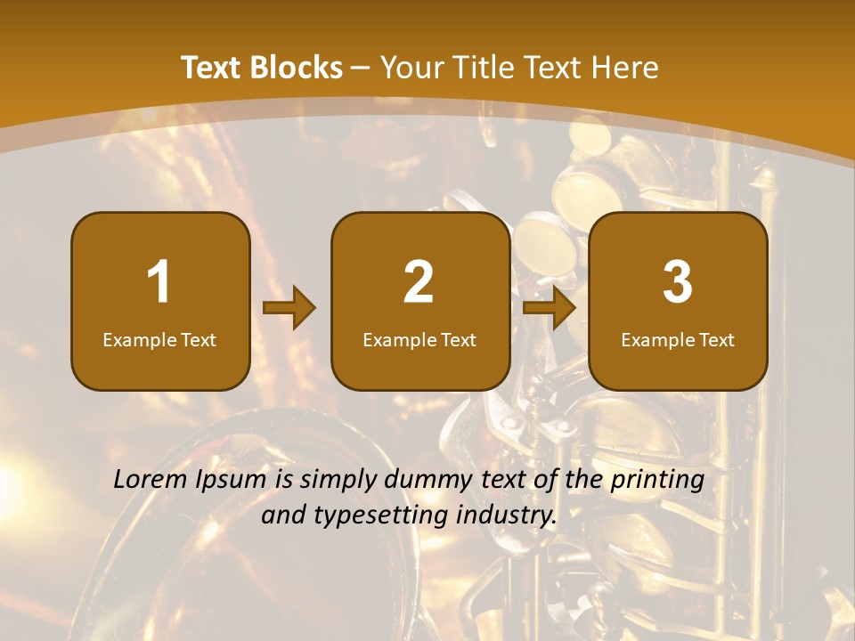 Warm And Golden Lite Saxophone Against Reflective Background With Copy Space PowerPoint Template