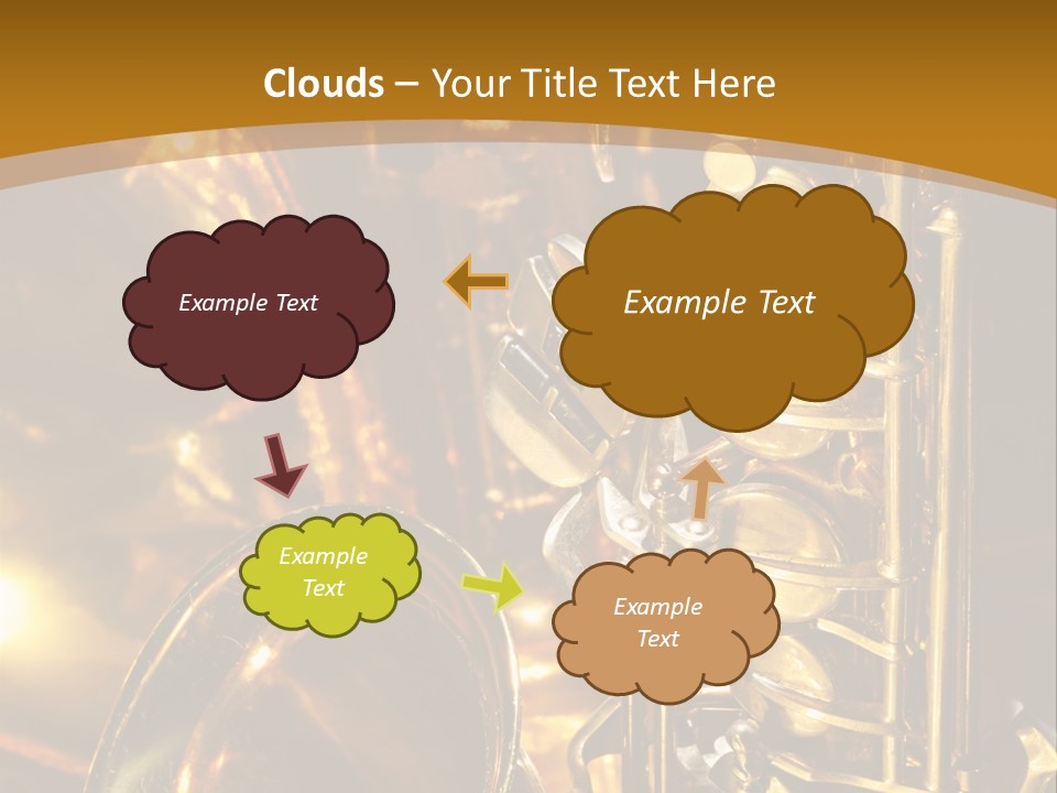 Warm And Golden Lite Saxophone Against Reflective Background With Copy Space PowerPoint Template