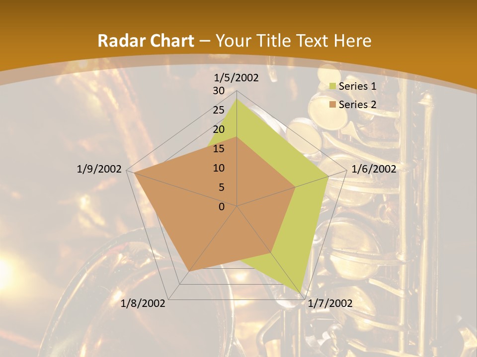 Warm And Golden Lite Saxophone Against Reflective Background With Copy Space PowerPoint Template