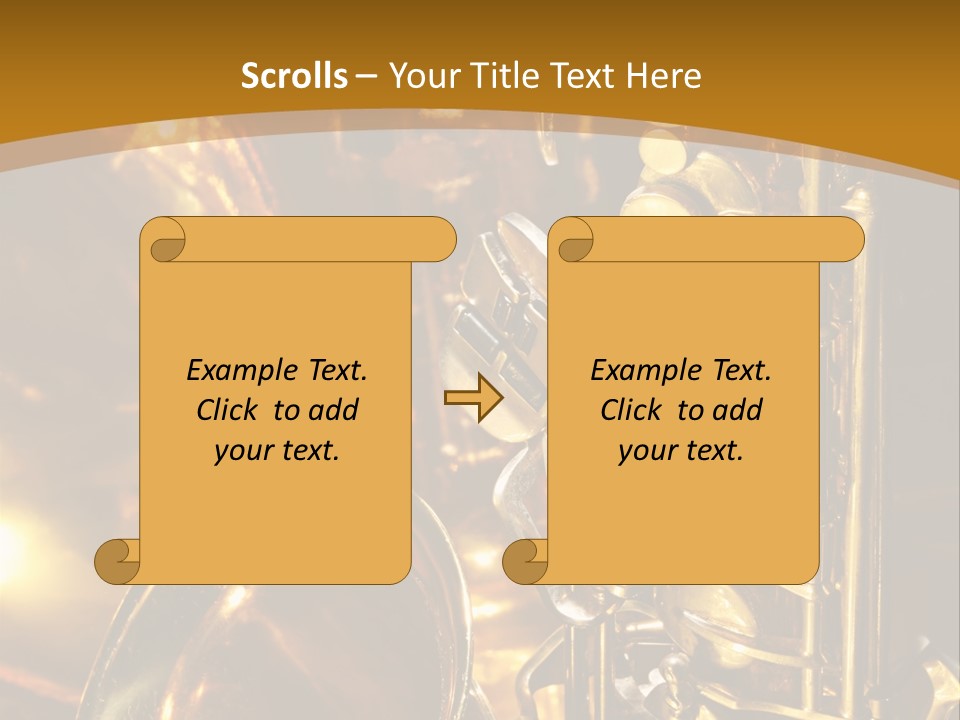 Warm And Golden Lite Saxophone Against Reflective Background With Copy Space PowerPoint Template