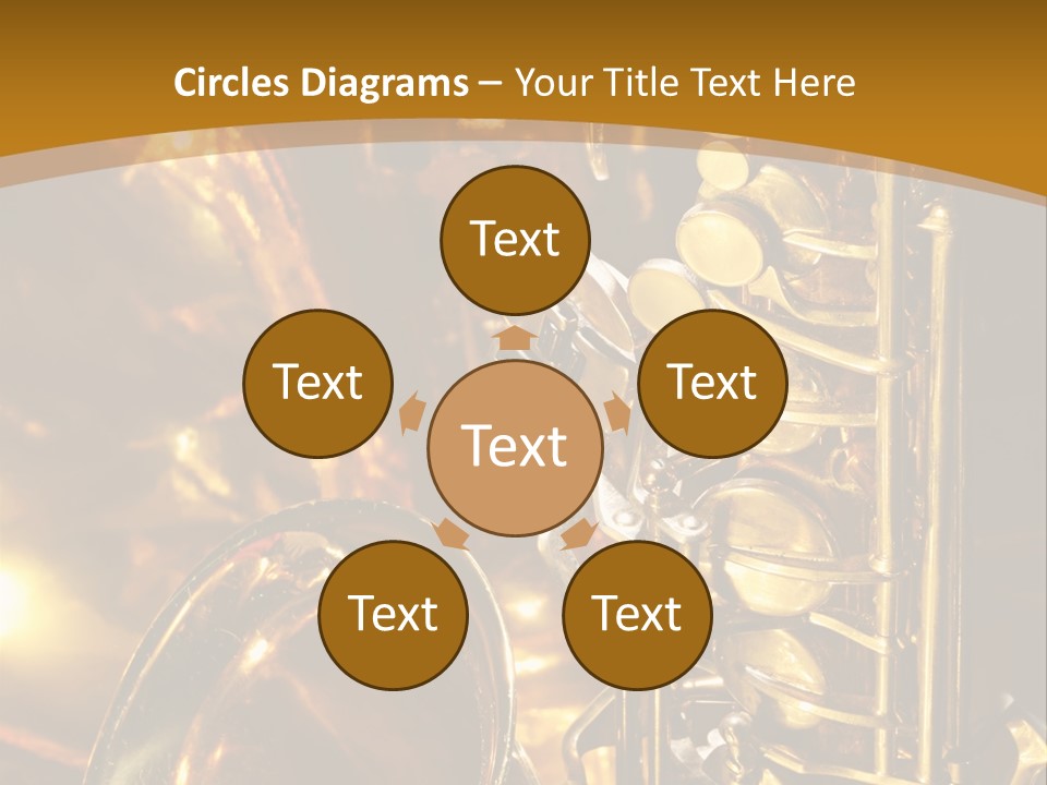 Warm And Golden Lite Saxophone Against Reflective Background With Copy Space PowerPoint Template