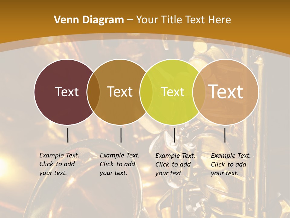 Warm And Golden Lite Saxophone Against Reflective Background With Copy Space PowerPoint Template