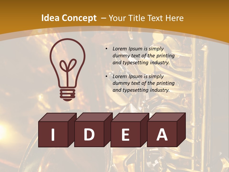 Warm And Golden Lite Saxophone Against Reflective Background With Copy Space PowerPoint Template
