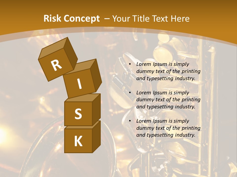 Warm And Golden Lite Saxophone Against Reflective Background With Copy Space PowerPoint Template