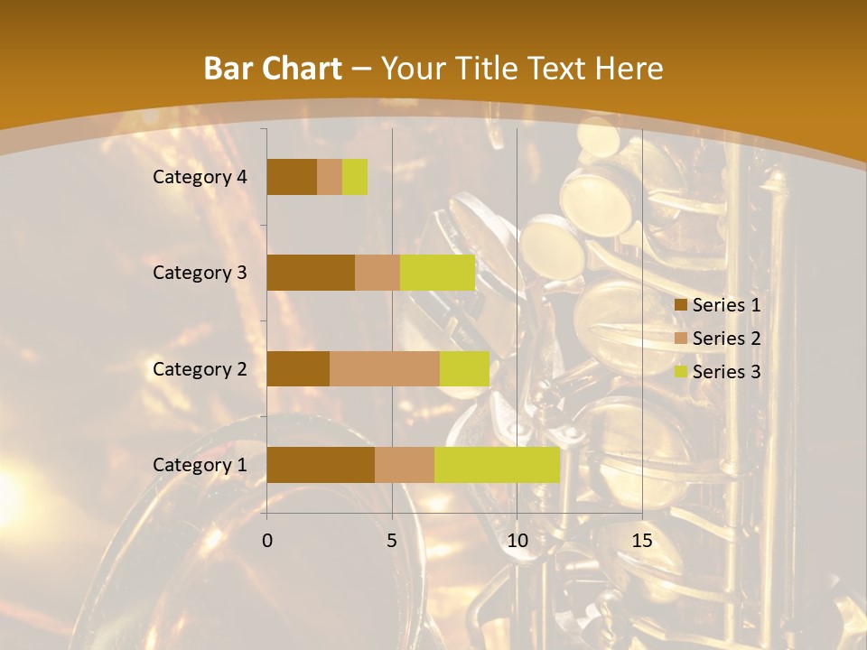 Warm And Golden Lite Saxophone Against Reflective Background With Copy Space PowerPoint Template