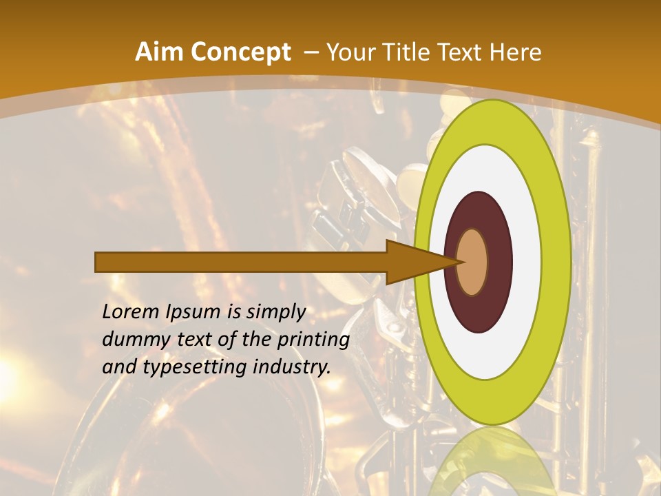 Warm And Golden Lite Saxophone Against Reflective Background With Copy Space PowerPoint Template