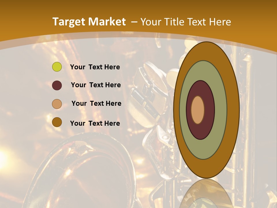 Warm And Golden Lite Saxophone Against Reflective Background With Copy Space PowerPoint Template