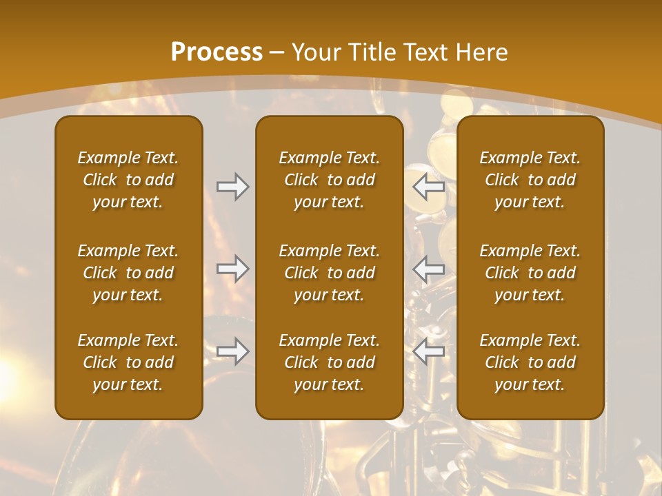 Warm And Golden Lite Saxophone Against Reflective Background With Copy Space PowerPoint Template