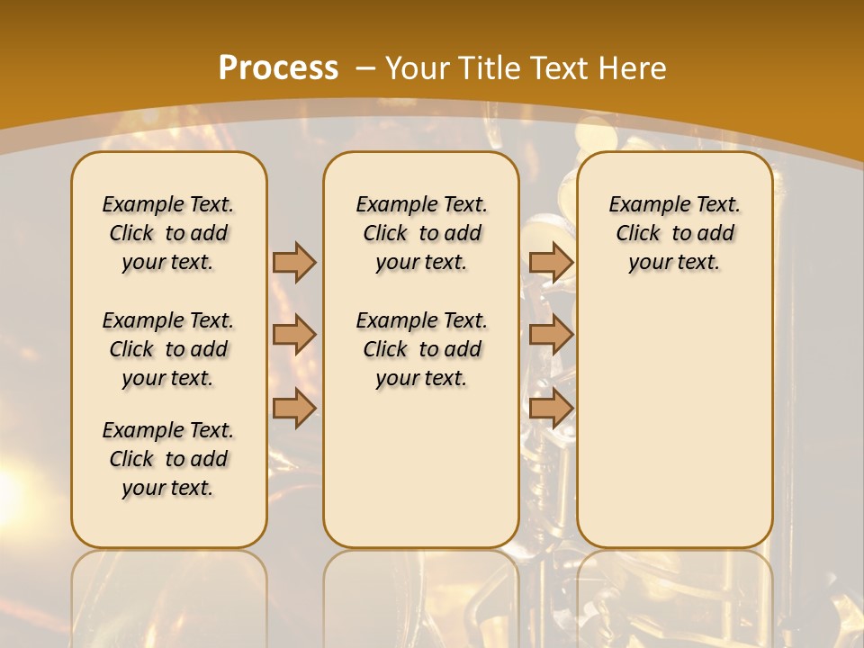 Warm And Golden Lite Saxophone Against Reflective Background With Copy Space PowerPoint Template