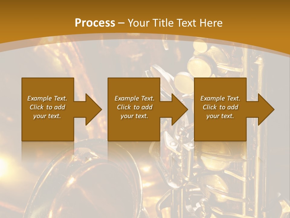 Warm And Golden Lite Saxophone Against Reflective Background With Copy Space PowerPoint Template