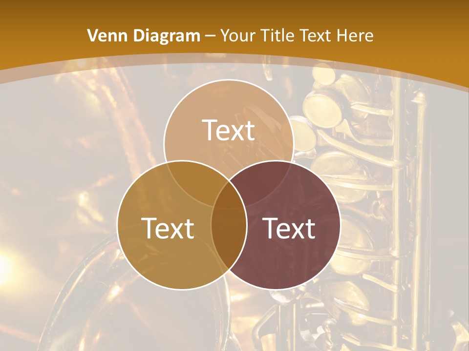 Warm And Golden Lite Saxophone Against Reflective Background With Copy Space PowerPoint Template