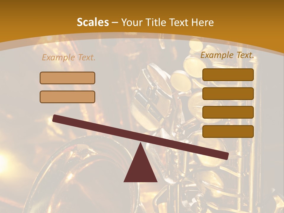 Warm And Golden Lite Saxophone Against Reflective Background With Copy Space PowerPoint Template