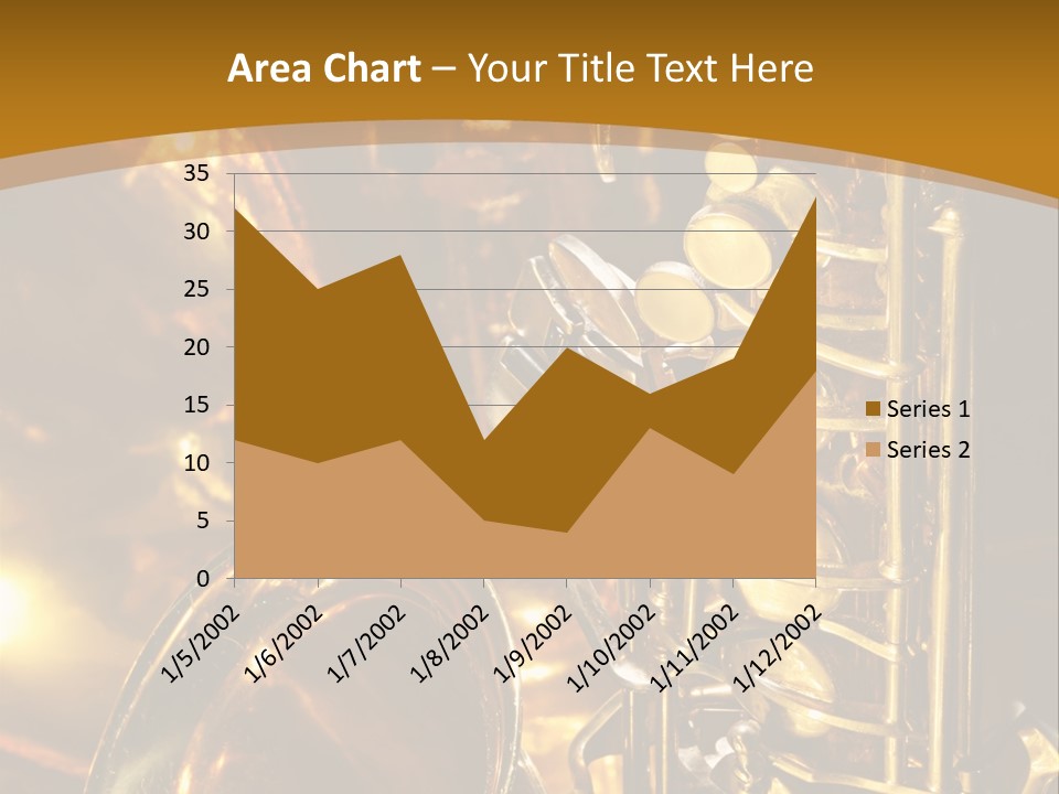 Warm And Golden Lite Saxophone Against Reflective Background With Copy Space PowerPoint Template