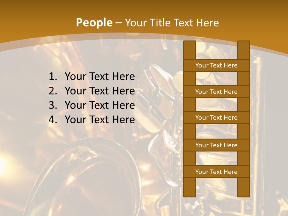 Warm And Golden Lite Saxophone Against Reflective Background With Copy Space PowerPoint Template