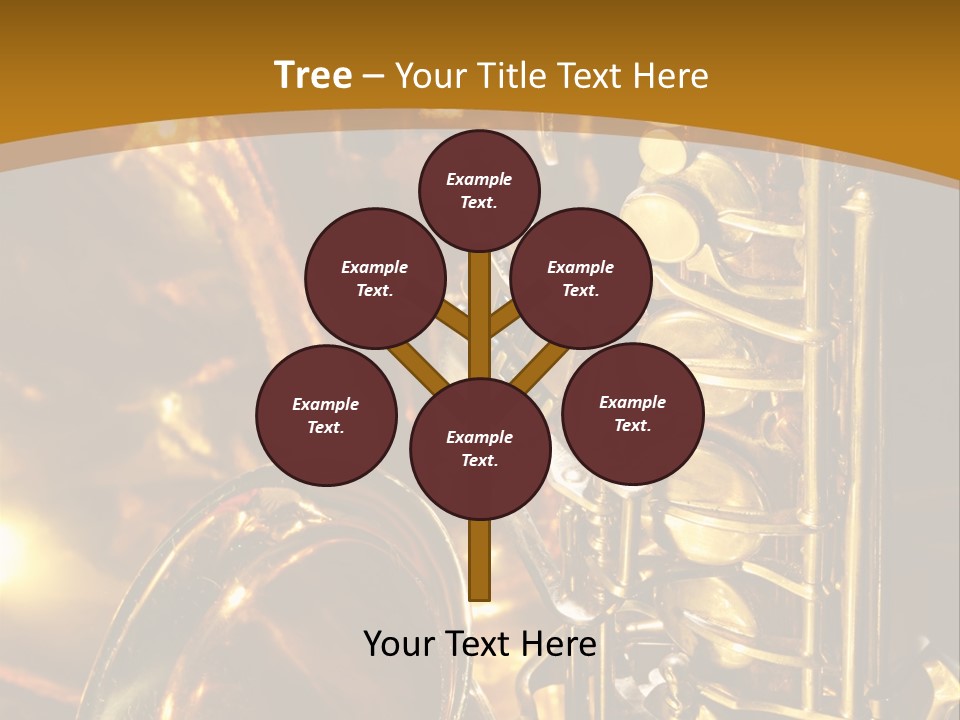 Warm And Golden Lite Saxophone Against Reflective Background With Copy Space PowerPoint Template