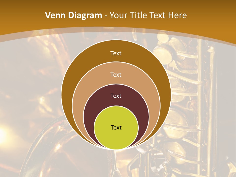 Warm And Golden Lite Saxophone Against Reflective Background With Copy Space PowerPoint Template
