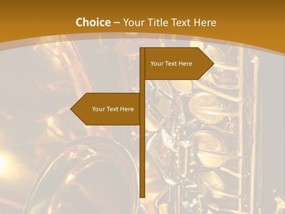 Warm And Golden Lite Saxophone Against Reflective Background With Copy Space PowerPoint Template