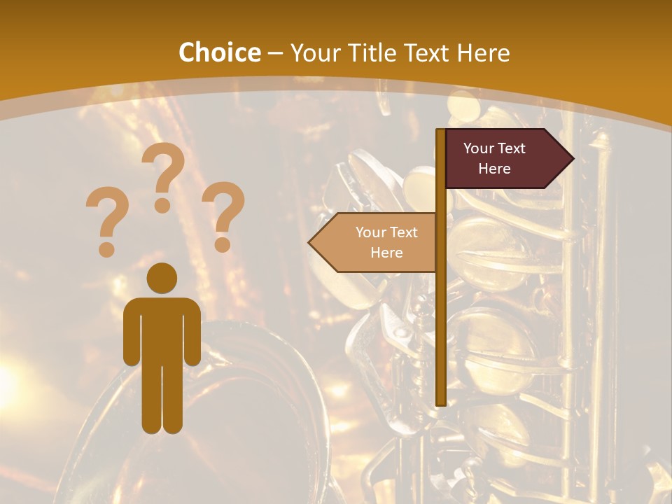 Warm And Golden Lite Saxophone Against Reflective Background With Copy Space PowerPoint Template