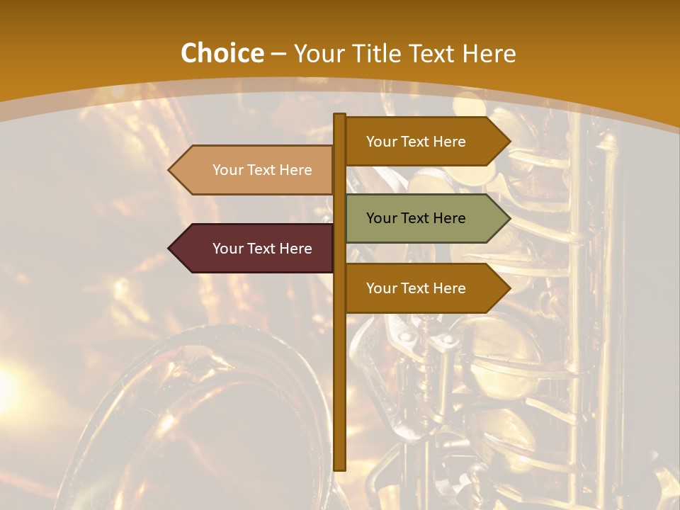 Warm And Golden Lite Saxophone Against Reflective Background With Copy Space PowerPoint Template