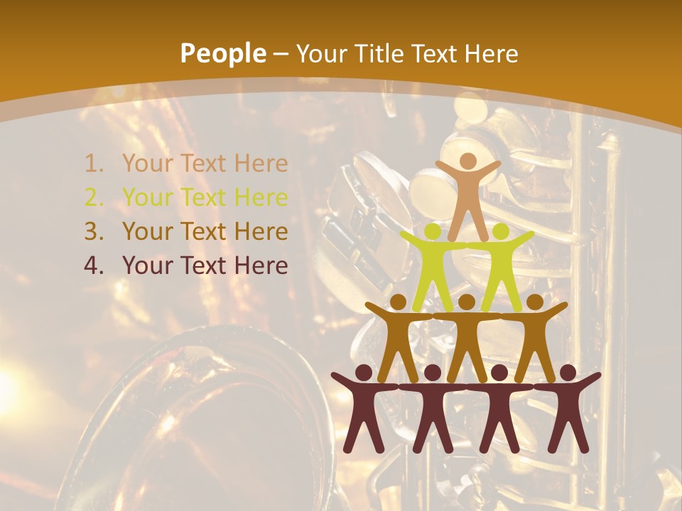 Warm And Golden Lite Saxophone Against Reflective Background With Copy Space PowerPoint Template