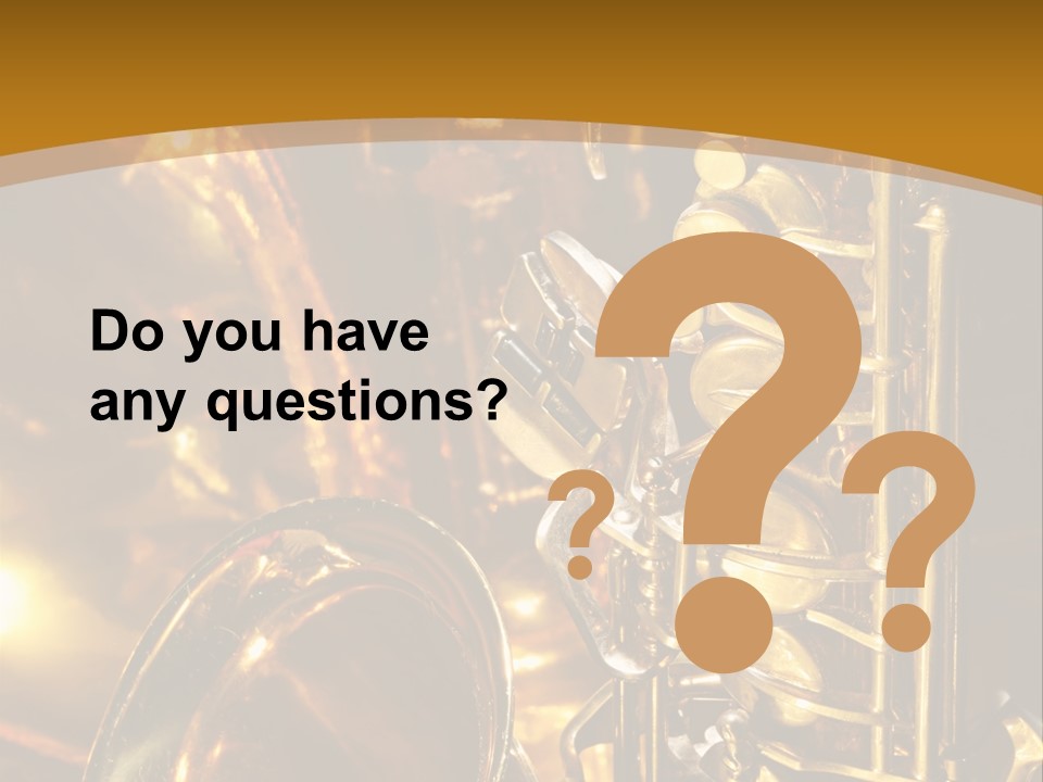 Warm And Golden Lite Saxophone Against Reflective Background With Copy Space PowerPoint Template