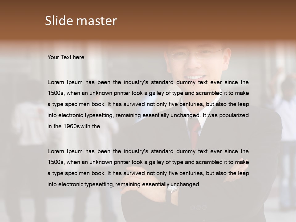 Good Looking Asian Business Man Standing With Arms Folded. PowerPoint Template