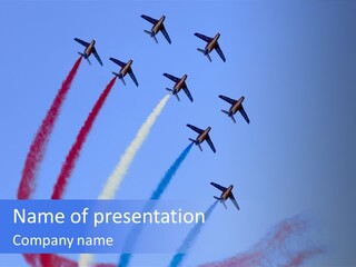 A Group Of Airplanes Flying In Formation With Colored Smoke Behind Them PowerPoint Template