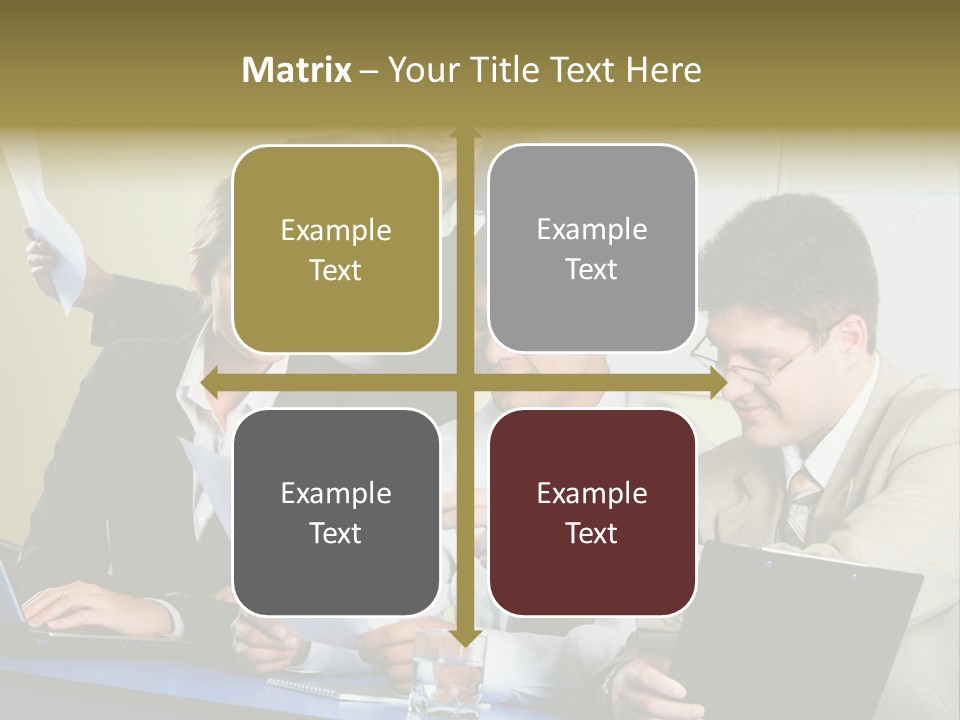 Group Of People Sitting At A Blue Table And Discussing Business Questions PowerPoint Template