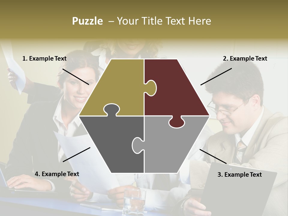 Group Of People Sitting At A Blue Table And Discussing Business Questions PowerPoint Template