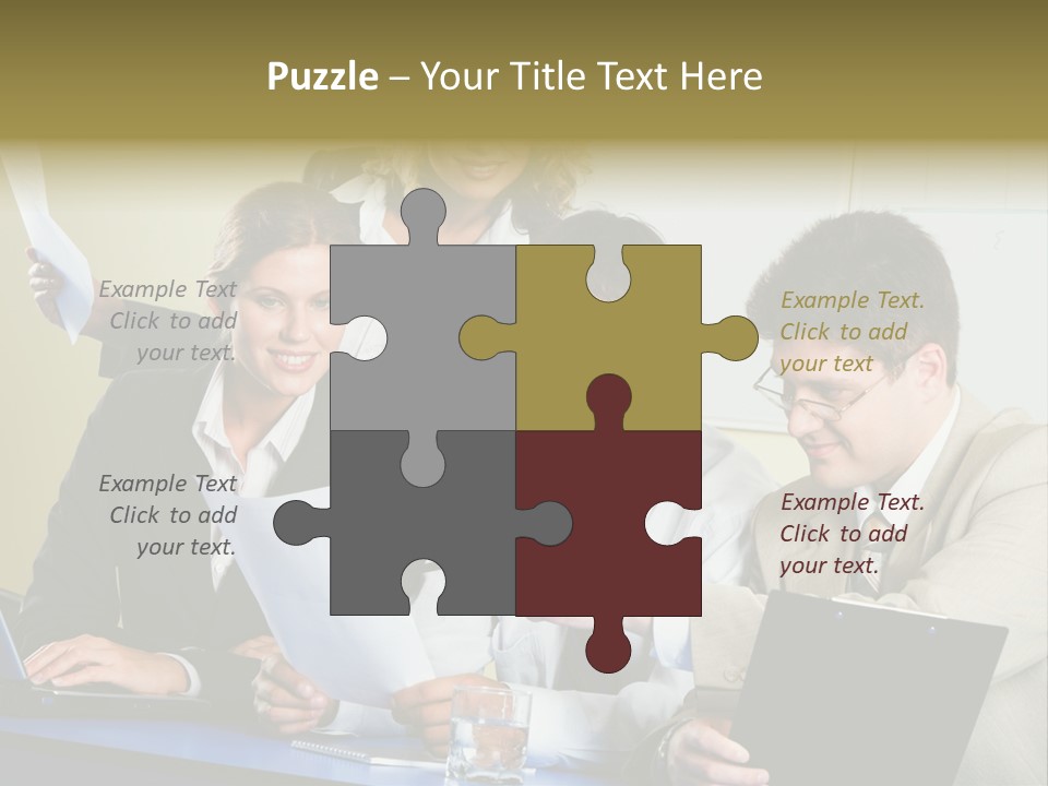 Group Of People Sitting At A Blue Table And Discussing Business Questions PowerPoint Template