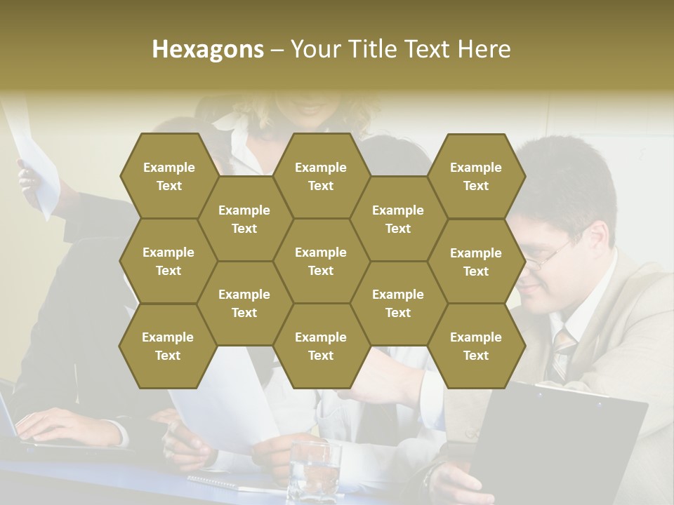 Group Of People Sitting At A Blue Table And Discussing Business Questions PowerPoint Template