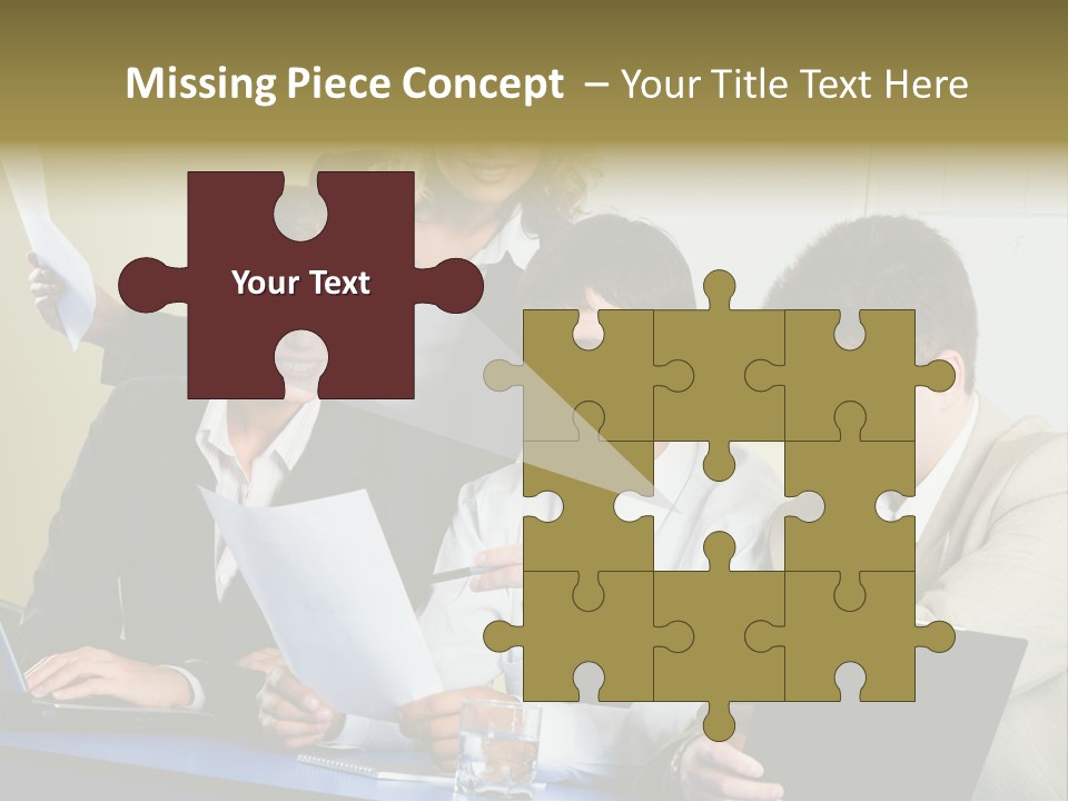 Group Of People Sitting At A Blue Table And Discussing Business Questions PowerPoint Template