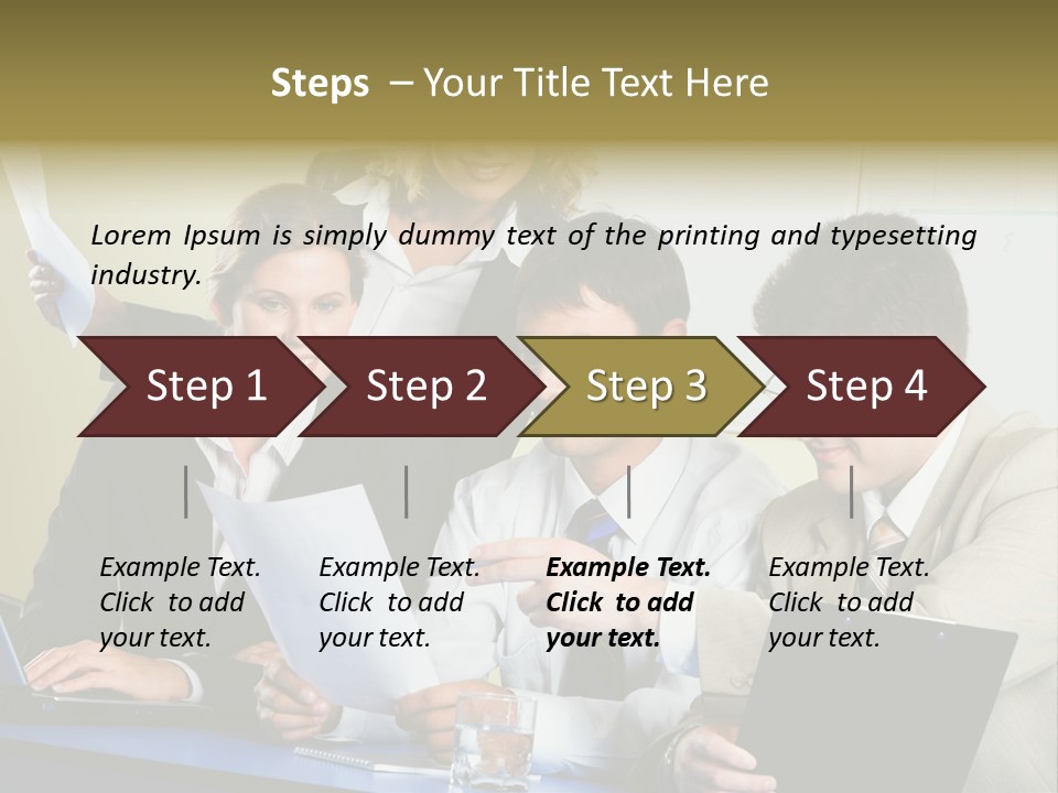 Group Of People Sitting At A Blue Table And Discussing Business Questions PowerPoint Template