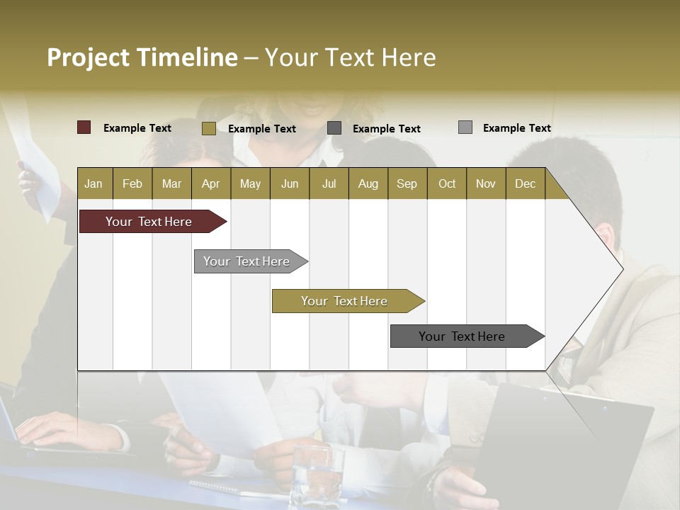 Group Of People Sitting At A Blue Table And Discussing Business Questions PowerPoint Template