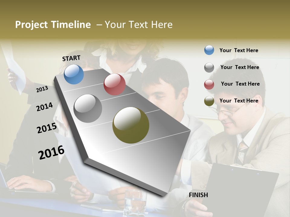 Group Of People Sitting At A Blue Table And Discussing Business Questions PowerPoint Template