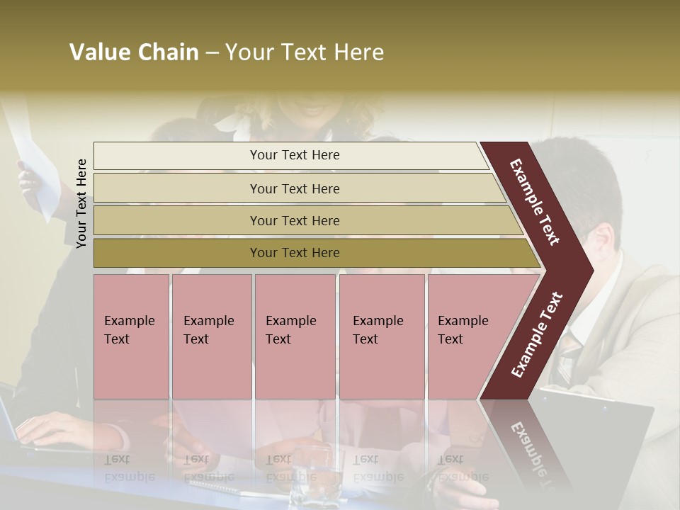 Group Of People Sitting At A Blue Table And Discussing Business Questions PowerPoint Template