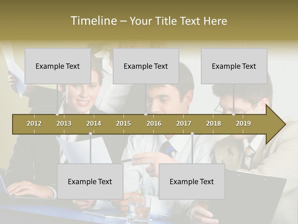 Group Of People Sitting At A Blue Table And Discussing Business Questions PowerPoint Template
