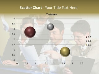 Group Of People Sitting At A Blue Table And Discussing Business Questions PowerPoint Template