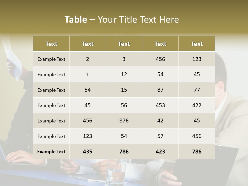Group Of People Sitting At A Blue Table And Discussing Business Questions PowerPoint Template