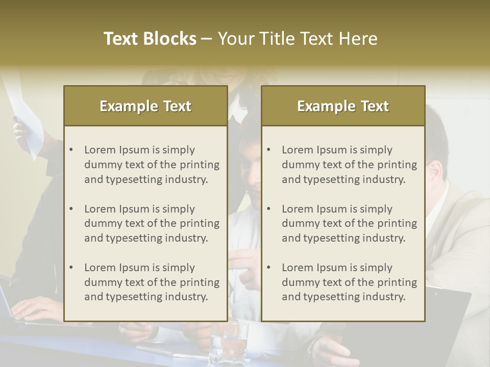 Group Of People Sitting At A Blue Table And Discussing Business Questions PowerPoint Template