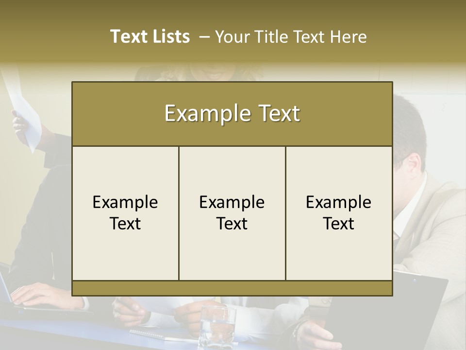 Group Of People Sitting At A Blue Table And Discussing Business Questions PowerPoint Template