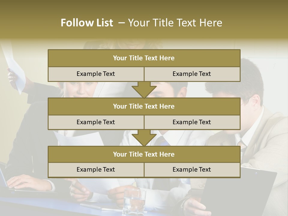 Group Of People Sitting At A Blue Table And Discussing Business Questions PowerPoint Template