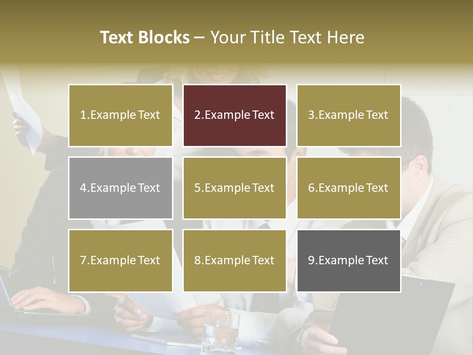 Group Of People Sitting At A Blue Table And Discussing Business Questions PowerPoint Template