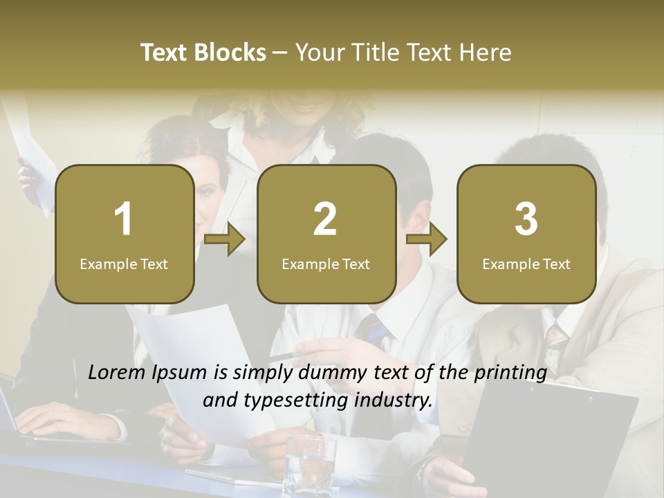 Group Of People Sitting At A Blue Table And Discussing Business Questions PowerPoint Template