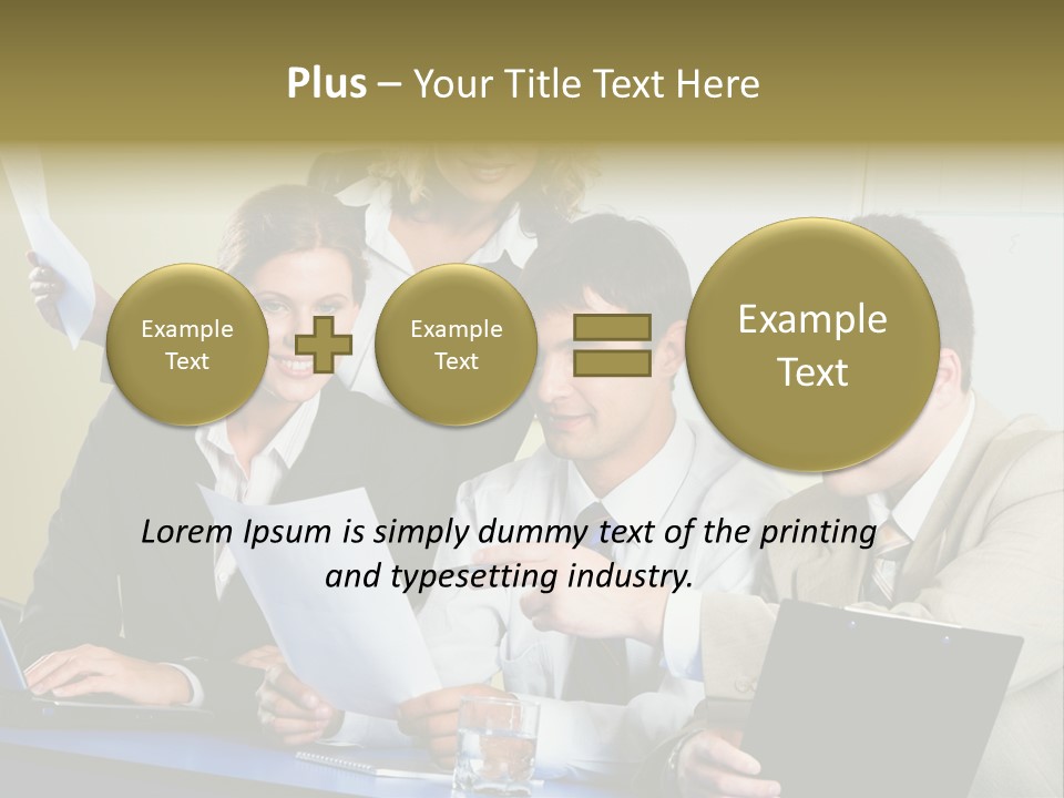 Group Of People Sitting At A Blue Table And Discussing Business Questions PowerPoint Template